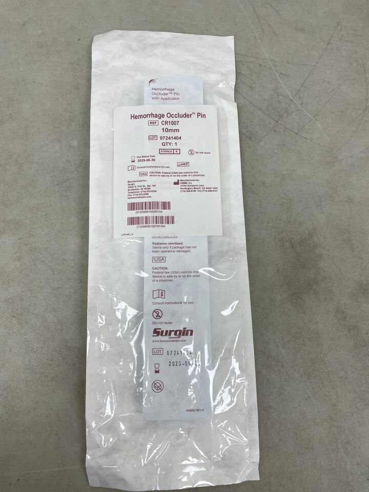 CR1007 - SURGIN SURGICAL - Hemorrhage Occluder Pin Standard, 10 mm head, (EA) - ( Expiry Date: 2029-06-30 )