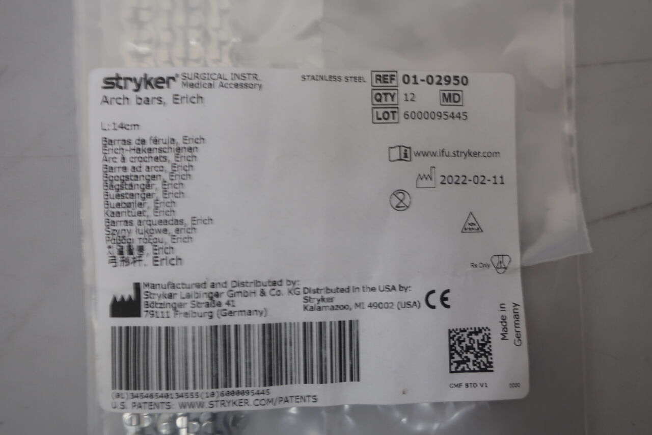01-02950 - STRYKER - ARCH BARS, Erich, 14cm length, pack of 12, (EA) - ( Expiry Date: 2099-01-01 )