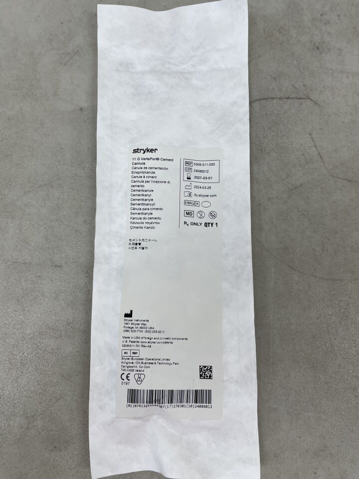 0306-511-000 - STRYKER - VertePort Cement Cannula 11G, (EA) - ( Expiry Date: 2027-03-01 )