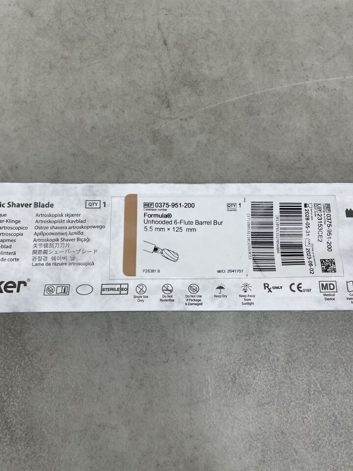 0375-951-200 - STRYKER - Unhooded 6-Flute Barrel Bur 5.5mm x 125mm , (EA) - ( Expiry Date: 2028-05-31 )