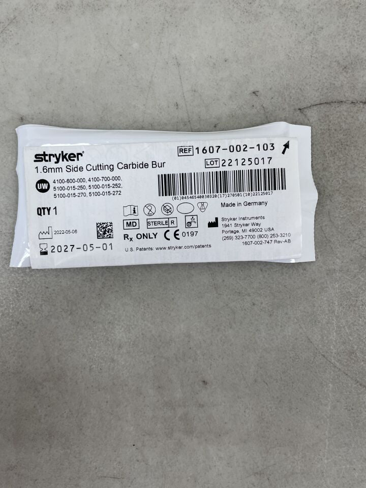 1607-002-103 - STRYKER - Fluted Solid Side Cutting Micro Burr, 1.6 mm Head Diameter, (EA) - ( Expiry Date: 2027-05-01 )