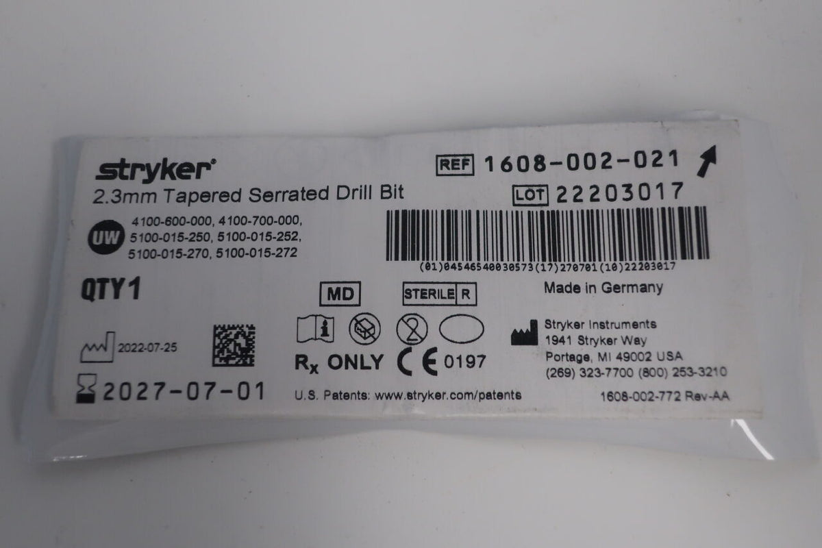 1608-002-021 - STRYKER - 2.3mm Tapered Serrated Drill Bit, ()