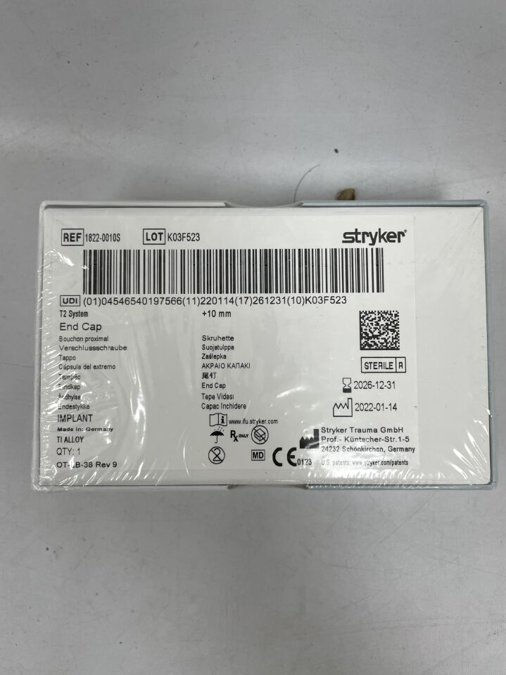 1822-0010S - STRYKER - T2 System End Cap, (BX/1) - ( Expiry Date: 2026-12-31 )