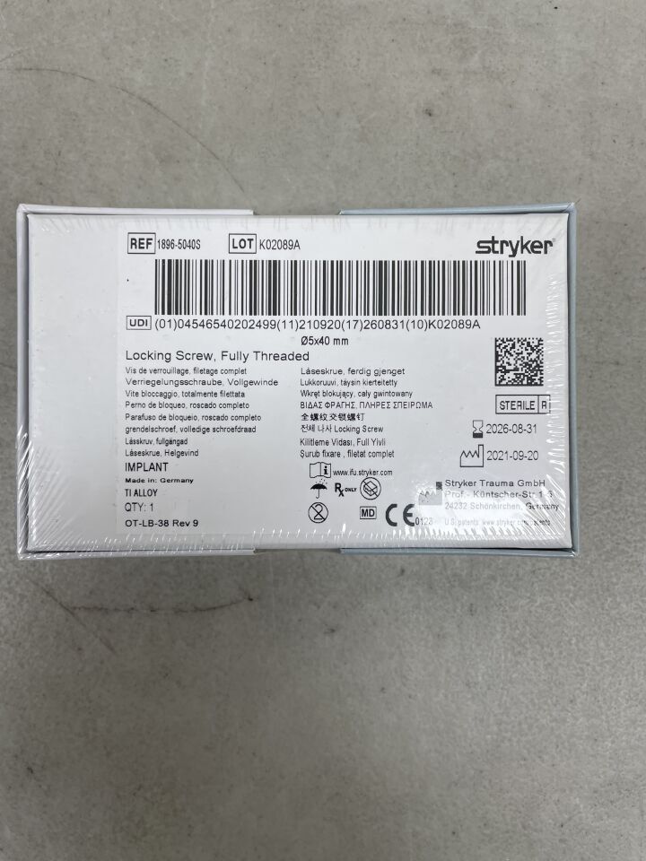 1896-5040S - STRYKER - Fully Threaded Locking Screw, 5 dia. x 40 mm Length, (BX/1) - ( Expiry Date: 2026-08-31 )