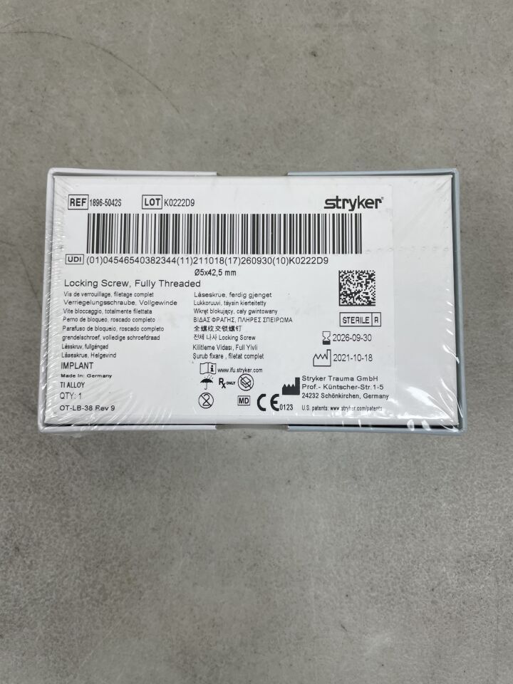 1896-5042S - STRYKER - 5mm Locking Screw - Fully Threaded / 42mm, (BX/1) - ( Expiry Date: 2026-09-30 )