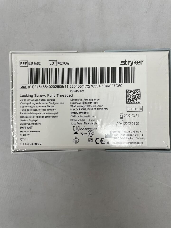 1896-5045S - STRYKER - Locking Screw, Fully Threaded 5x45mm, (BX/1) - ( Expiry Date: 2027-03-31 )