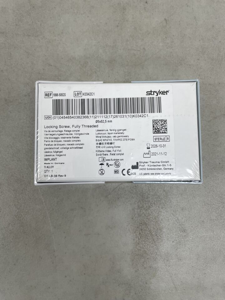 1896-5052S - STRYKER - 5mm Locking Screw - Fully Threaded / 52mm, (BX/1) - ( Expiry Date: 2026-10-31 )