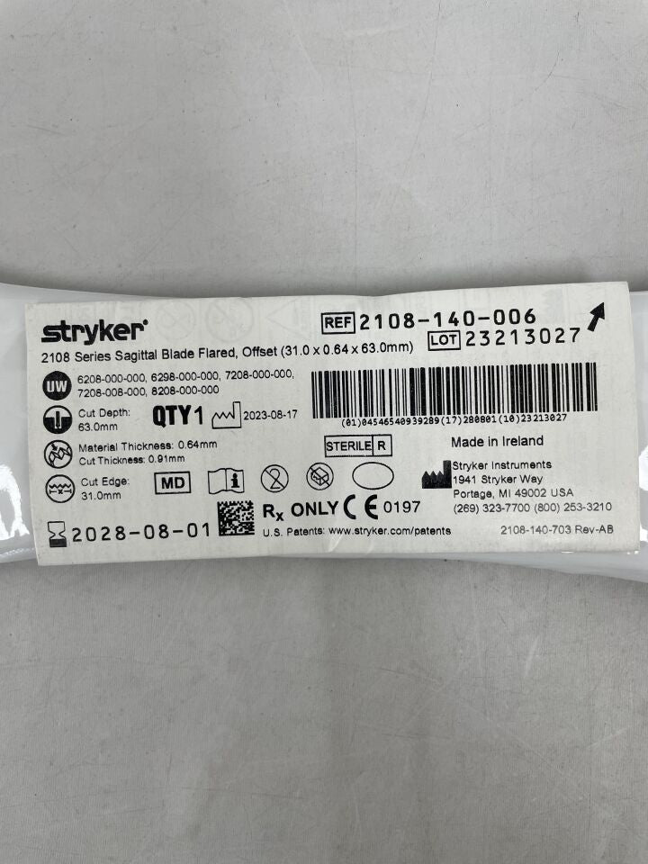 2108-140-006 - STRYKER - Heavy Duty Sagittal Blade: Flared, Offset, (EA) - ( Expiry Date: 2028-08-01 )