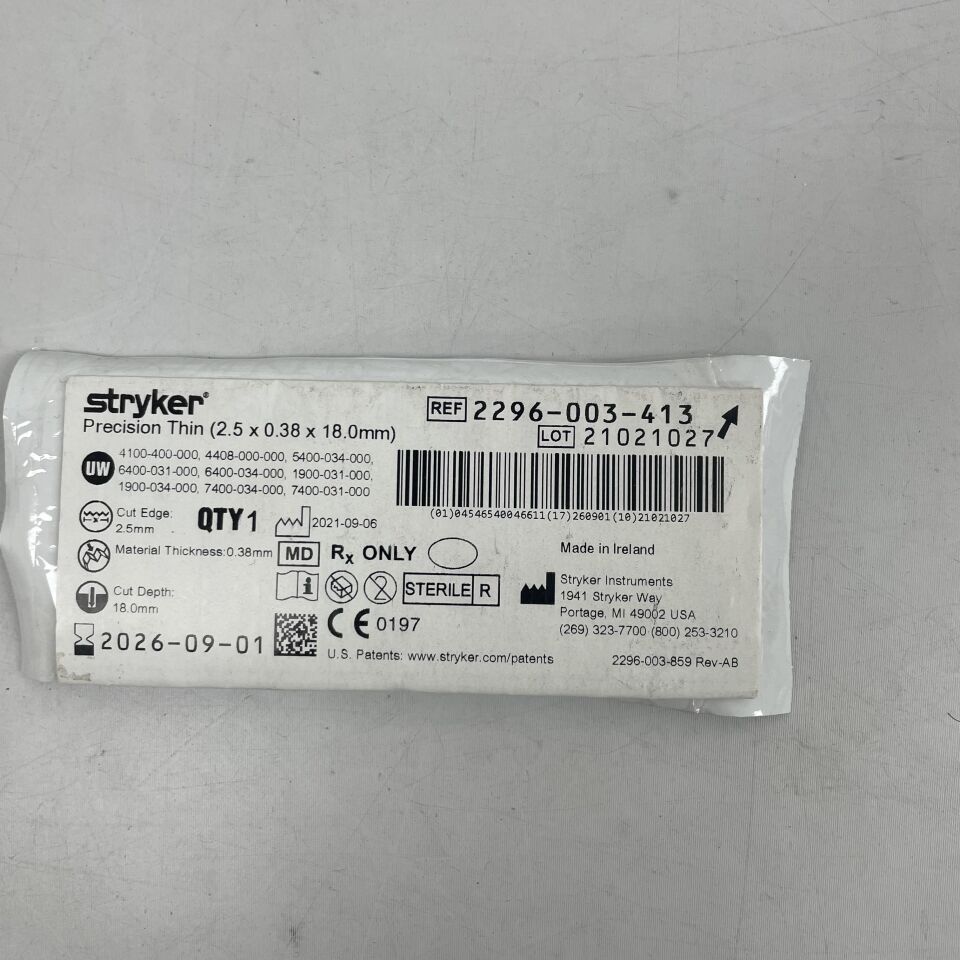 2296-003-413 - STRYKER - Precision Thin Blade, Short, Extra Narrow 2.5mm x 0.38mm x 18mm, (EA) - ( Expiry Date: 2026-09-01 )