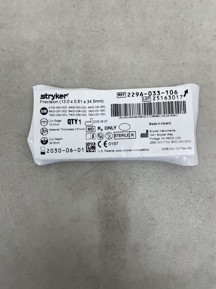 2296-033-106 - STRYKER - Precision Thick Blade, X-Long, Wide 13mm x 0.51mm x 34.5mm, (EA) - ( Expiry Date: 2030-06-01 )