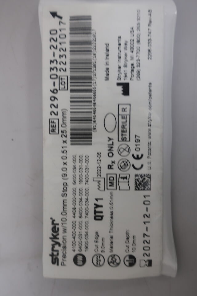 2296-033-220 - STRYKER - precision w/ 10mm stop, (EA) - ( Expiry Date: 2027-12-01 )