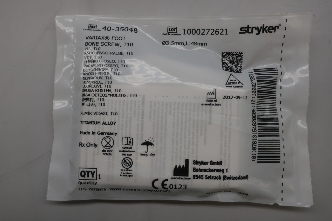 40-35048 - STRYKER - 40-35048 : Variax Foot Bone Screw, T10, (EA) - ( Expiry Date: 2099-12-31 )