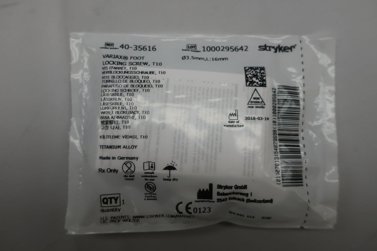 40-35616 - STRYKER - 40-35616 : Variax Foot Locking Screw, T10, (EA)