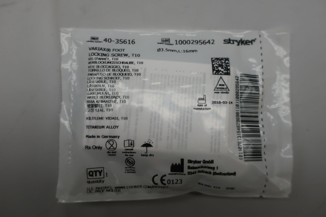 40-35616 - STRYKER - 40-35616 : Variax Foot Locking Screw, T10, (EA) - ( Expiry Date: 2099-12-31 )