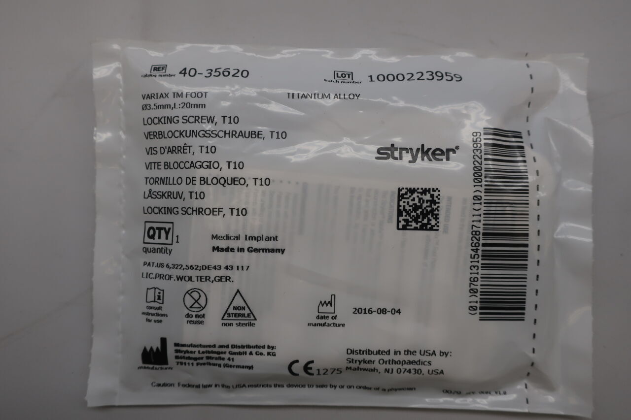 40-35620 - STRYKER - 40-35620 : Locking Screw, T10, (EA) - ( Expiry Date: 2099-12-31 )