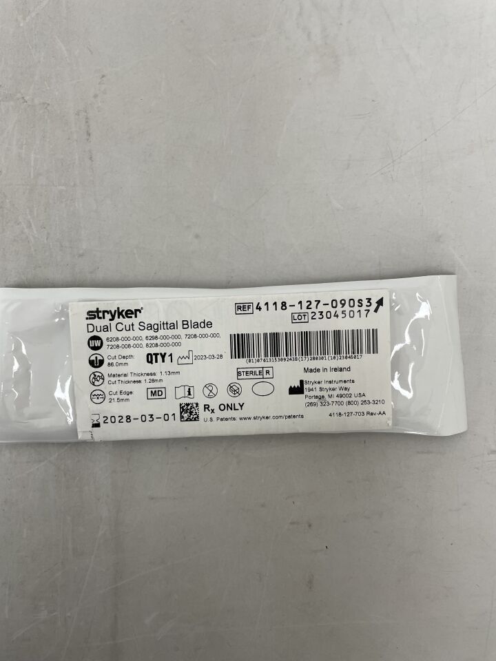 4118-127-090S3 - STRYKER - Dual-Cut Sagittal Blade 21.5mm x 86mm x 1.28mm, (EA) - ( Expiry Date: 2028-03-01 )