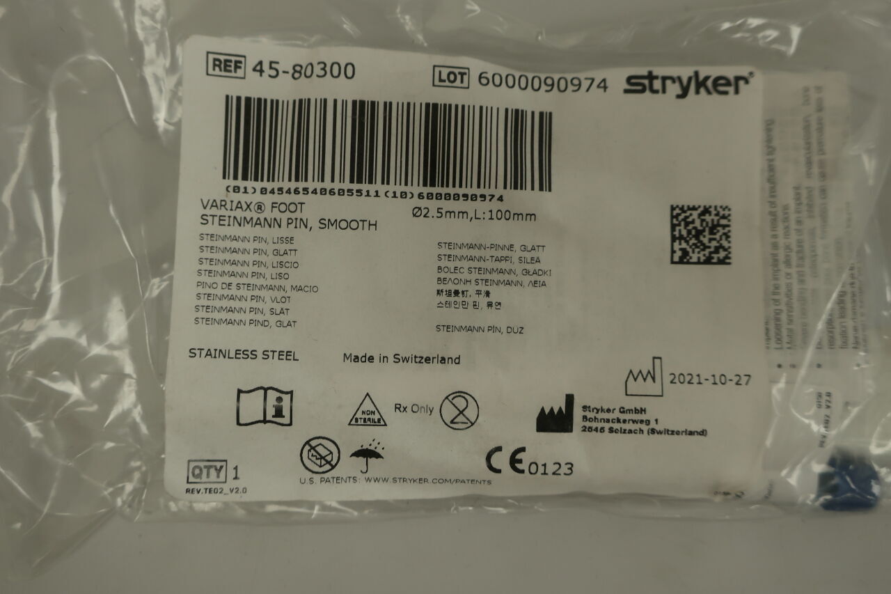 45-80300 - STRYKER - VARIAX FOOT STEINMANN PIN, SMOOTH D:2.5mm, L:100mm, (EA) - ( Expiry Date: 2099-12-31 )