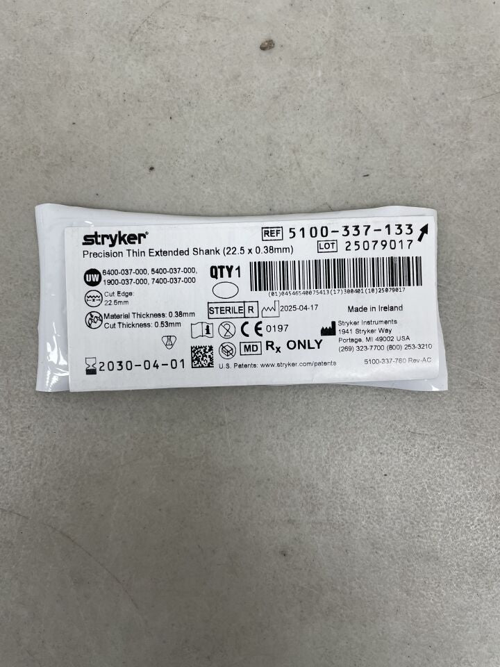 5100-337-133 - STRYKER - Precision Thin Reciprocating Blade, Long Tapered, Extended 22.5mm x 0.38mm, (EA) - ( Expiry Date: 2030-04-01 )