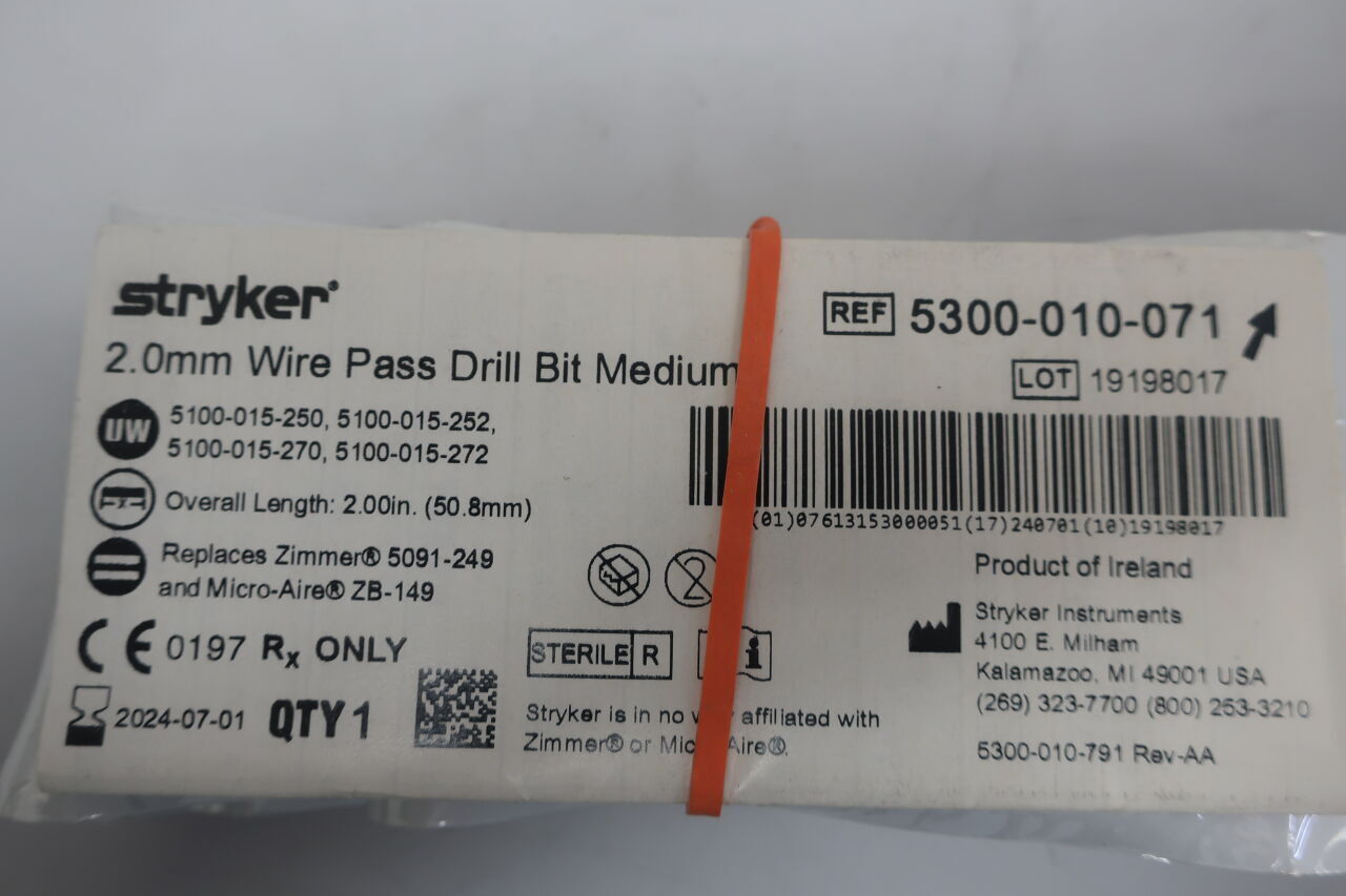5300-010-071 - STRYKER - 2mm wire pass drill bit medium , (EA) - ( Expiry Date: 2026-09-01 )
