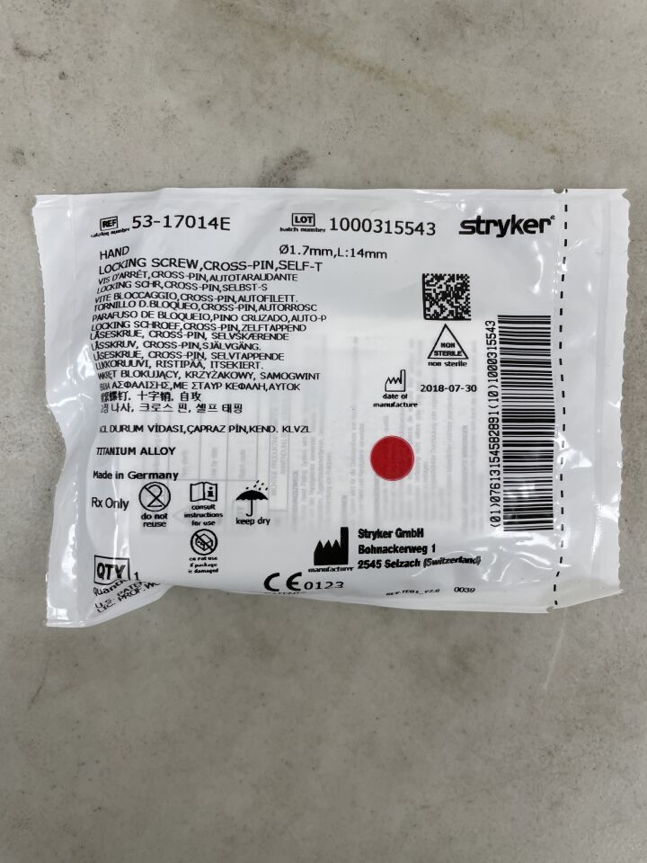 53-17014E - STRYKER - VariAx Self-Tapping Cross-Pin Locking Screw, 1.7 dia. x 14 mm Length, (EA) - ( Expiry Date: 2099-12-31 )