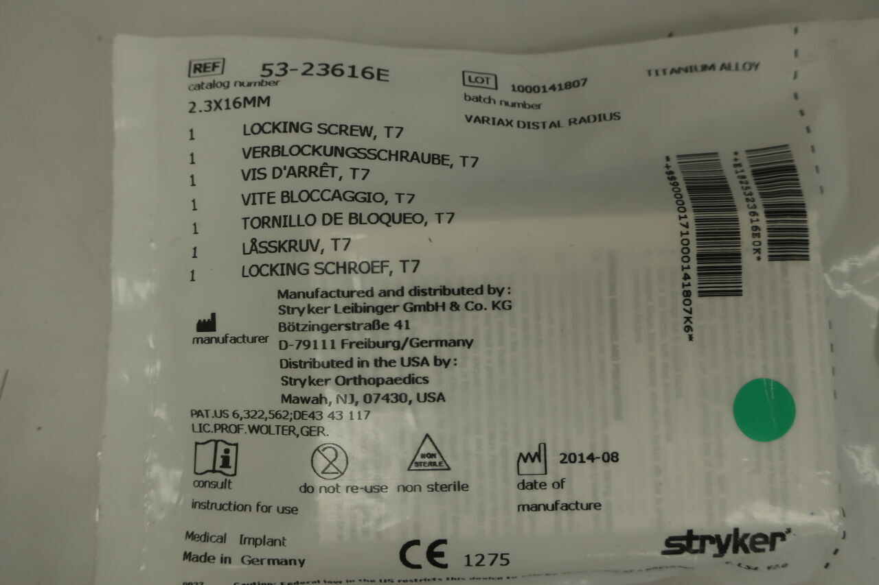 53-23616E - STRYKER - Stryker Titanium T7 Drive Locking Screw, 2.3 dia. x 16 mm Length, (EA) - ( Expiry Date: 2099-12-31 )