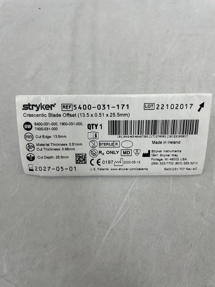 5400-031-171 - STRYKER - Crescentic Blade, 25.5 L x 13.5 mm W, (EA) - ( Expiry Date: 2027-05-01 )