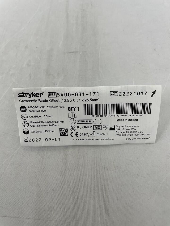 5400-031-171 - STRYKER - Crescentic Blade, 25.5 L x 13.5 mm W, (EA) - ( Expiry Date: 2027-09-01 )