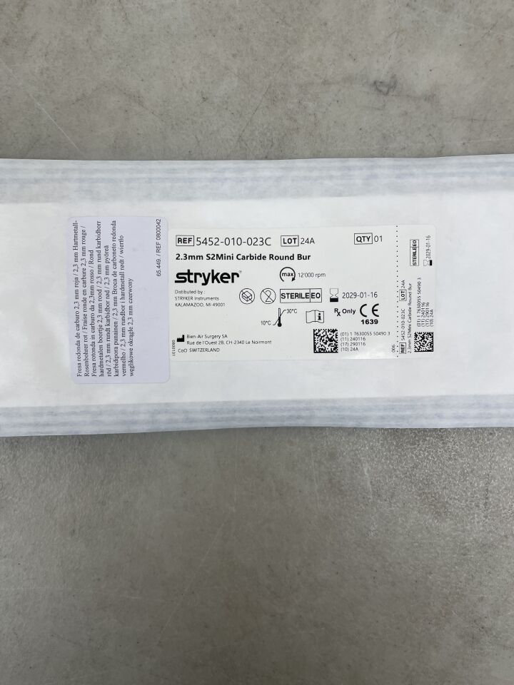 5452-010-023C - STRYKER - S2 Mini Carbide Round Bur 1mm x 2.3mm, (EA) - ( Expiry Date: 2029-01-16 )