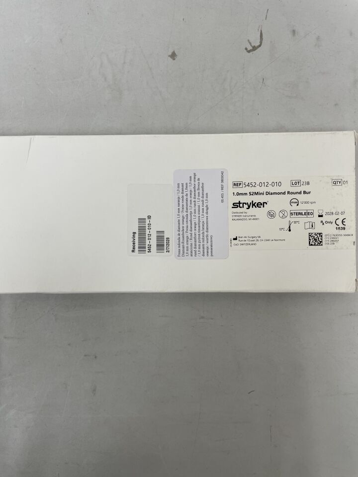 5452-012-010 - STRYKER - S2 Mini Diamond Round Bur 1mm x 1.0mm, (BX/1) - ( Expiry Date: 2028-02-07 )