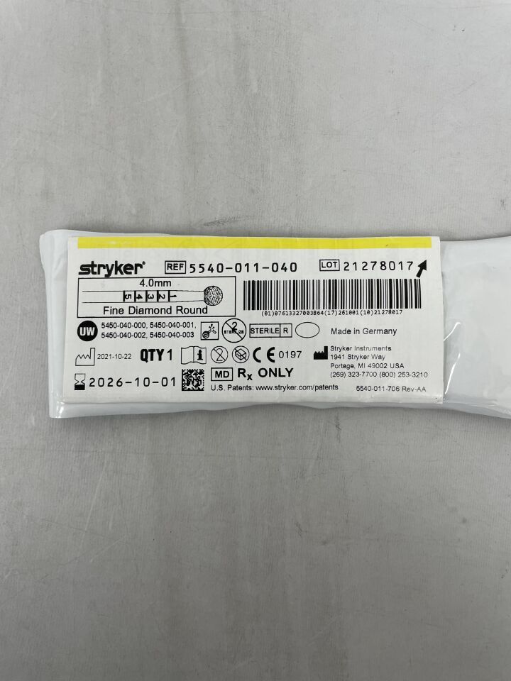 5540-011-040 - STRYKER - Fine Diamond Round Burr, 4 mm Head Diameter, (EA) - ( Expiry Date: 2026-10-01 )