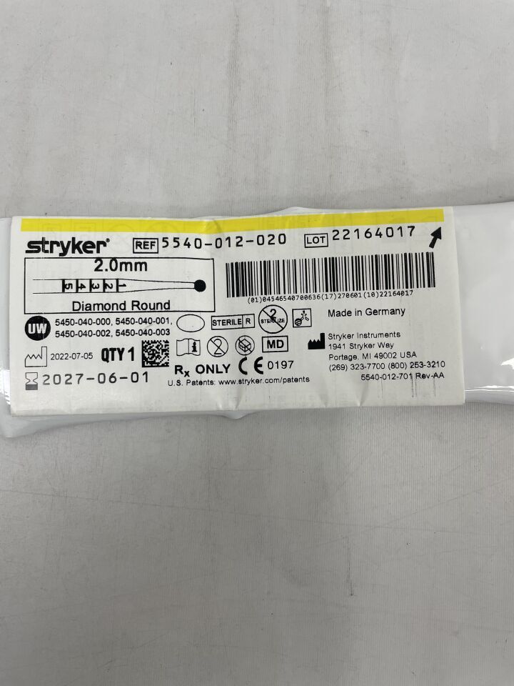 5540-012-020 - STRYKER - s2 diamond round bur 2.0mm, (EA) - ( Expiry Date: 2027-06-01 )