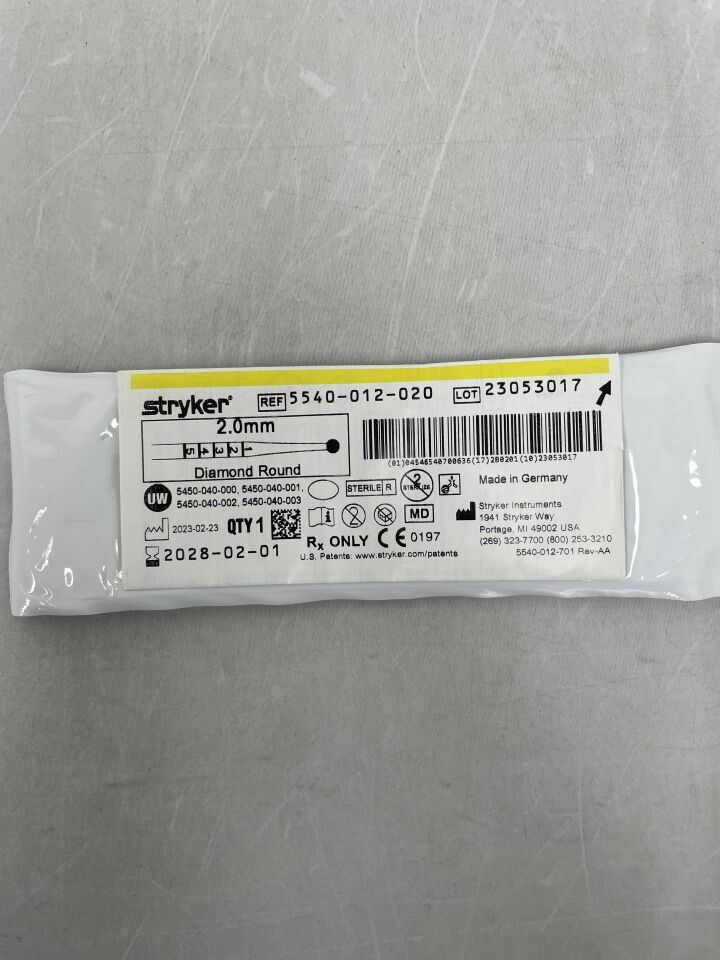5540-012-020 - STRYKER - S2 Diamond Round Bur 2.0mm, (EA) - ( Expiry Date: 2028-02-01 )