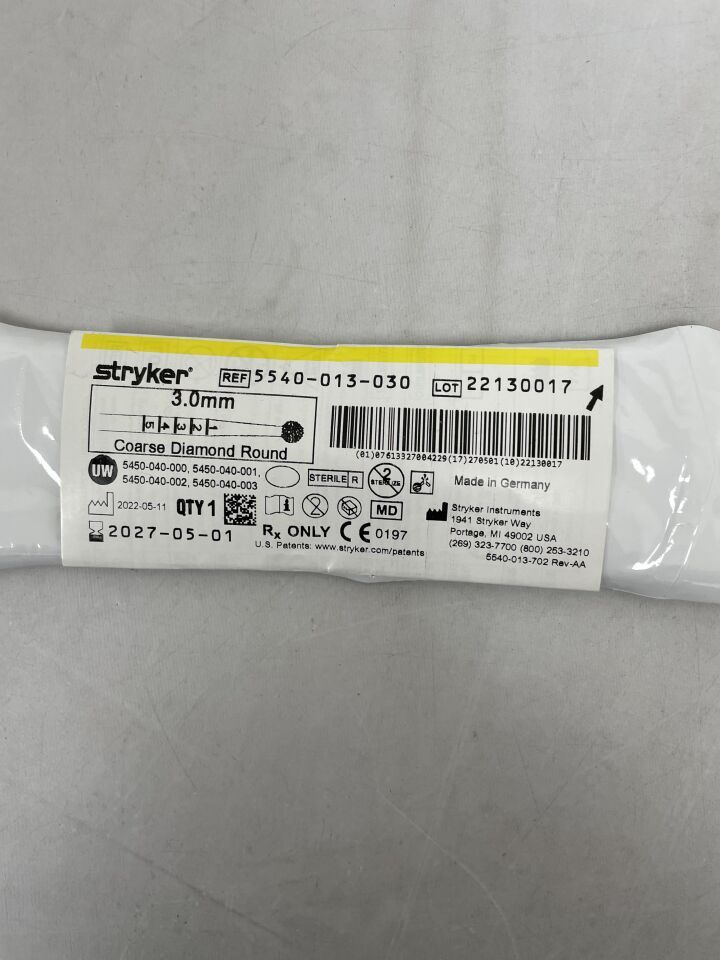 5540-013-030 - STRYKER - S2 Diamond Round Bur, Coarse 3.0mm, (EA) - ( Expiry Date: 2027-05-01 )