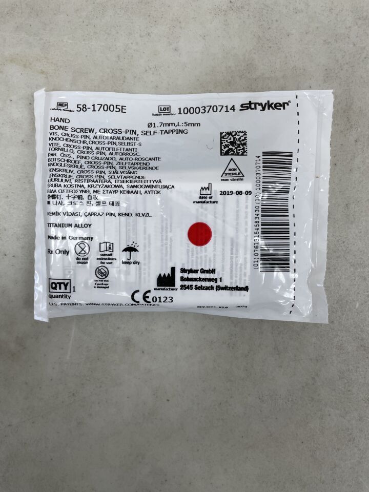 58-17005E - STRYKER - Titanium Self-Tapping Bone Screw, 1.7 dia. x 5 mm Length, (EA) - ( Expiry Date: 2099-12-31 )