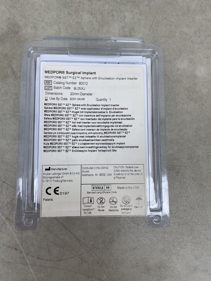 80012 - STRYKER - Medpor Smooth Surface Tunnel (SST-EZ) Sphere 20mm, (EA) - ( Expiry Date: 2031-04-06 )