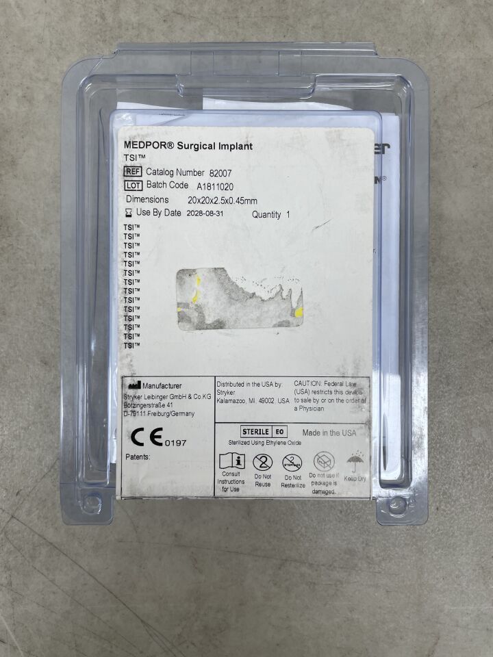 82007 - STRYKER - Medpor Surgical Implant TSI 20mm x 20mm
, (EA) - ( Expiry Date: 2028-08-31 )
