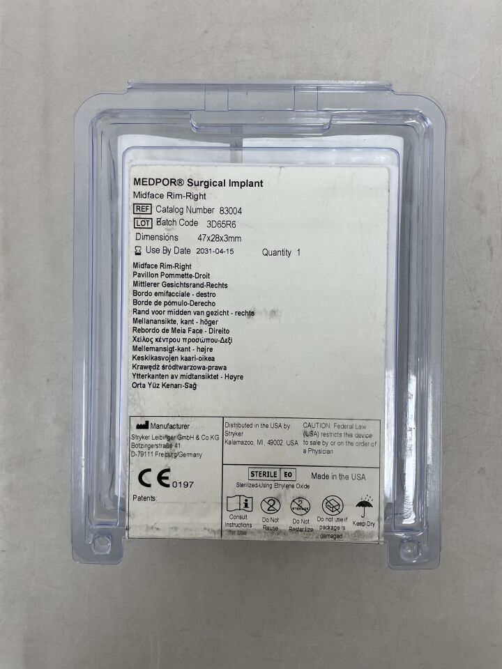 83004 - STRYKER - MEDPOR Surgical Implant, Midface Rim-Right, 47 x 28 x 3mm, (EA) - ( Expiry Date: 2031-04-15 )