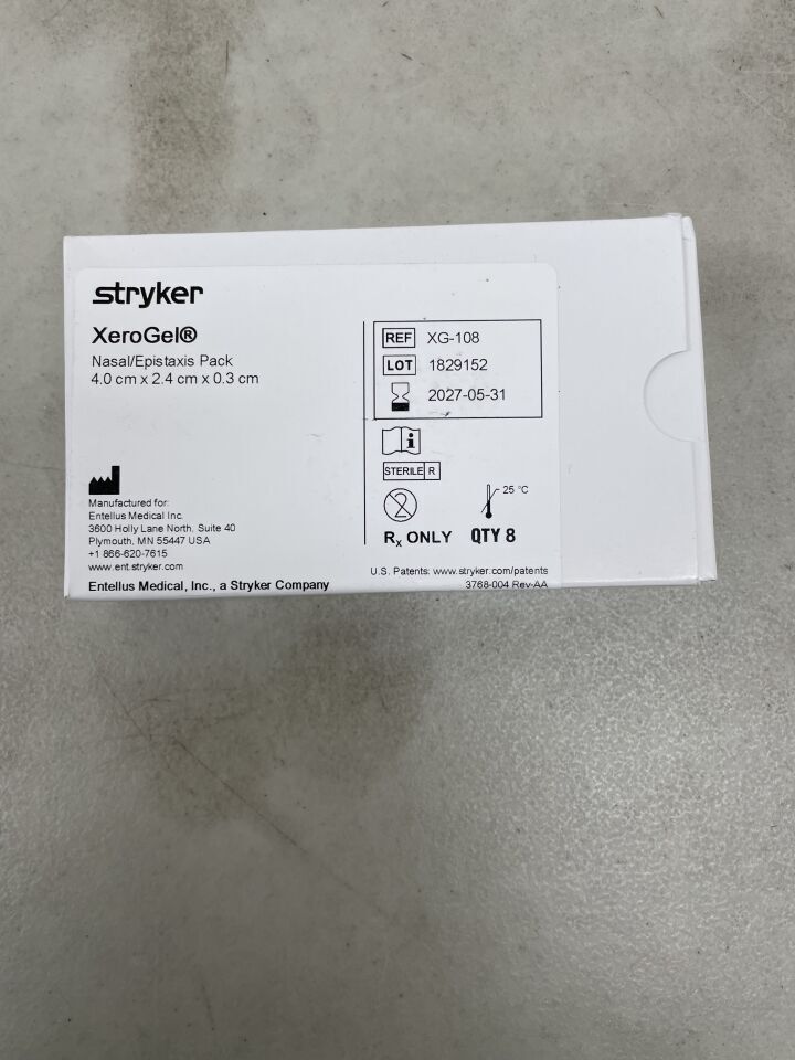 XG-108 - STRYKER - XeroGel Sterile Nasal/Epistaxis Dressing Pack, 4 L x 2.4 cm W, 0.3 cm Thick, (BX/8) - ( Expiry Date: 2027-05-31 )
