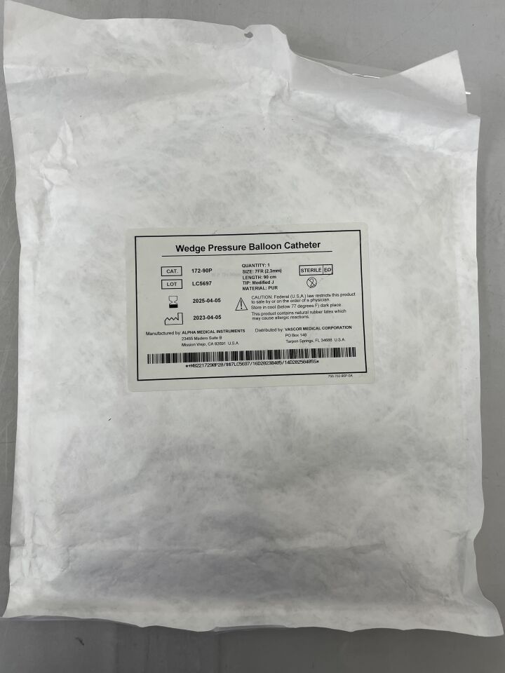 172-90P - ALPHA MEDICAL - Wedge Pressure Balloon Catheter, Modified J Tip, 7Fr x 90cm, (EA) - ( Expiry Date: 2025-04-05 )
