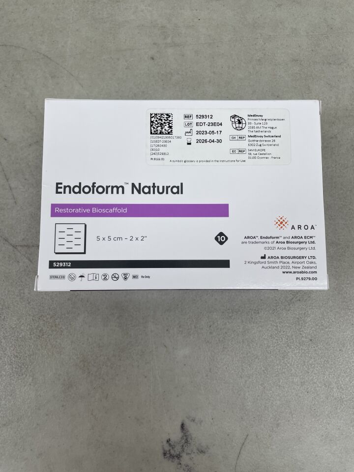 529312 - AROA BIOSURGERY - Biosurgery Endoform Natural Dermal Template, Fenestrated 2"x2", (BX/10) - ( Expiry Date: 2026-04-30 )