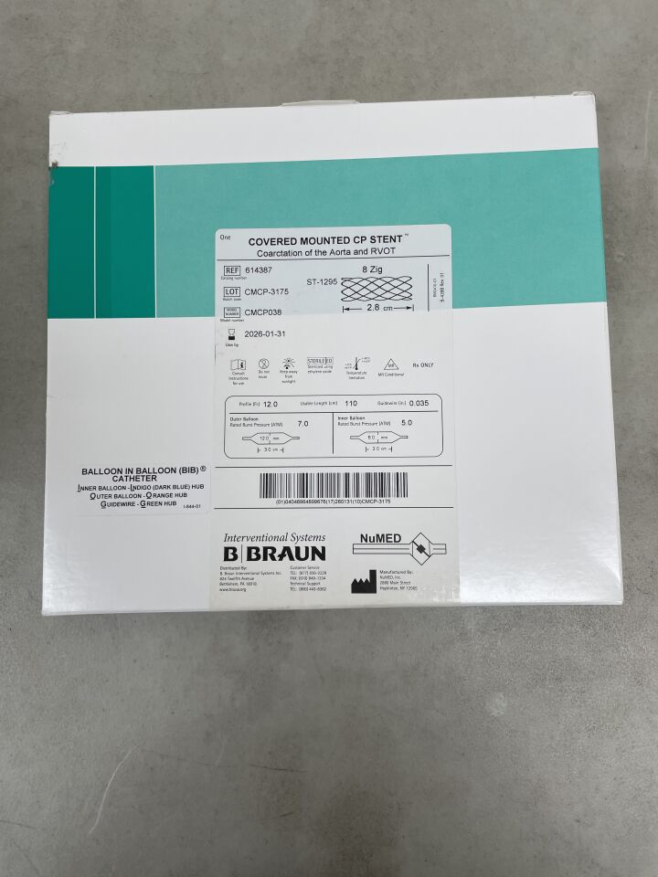 614387 - B BRAUN - Covered Mounted CP Stent (CMCP038) - Coarctation of the Aorta - 2.8cm x 12Fr x 110cm, (BX/1) - ( Expiry Date: 2026-01-31 )