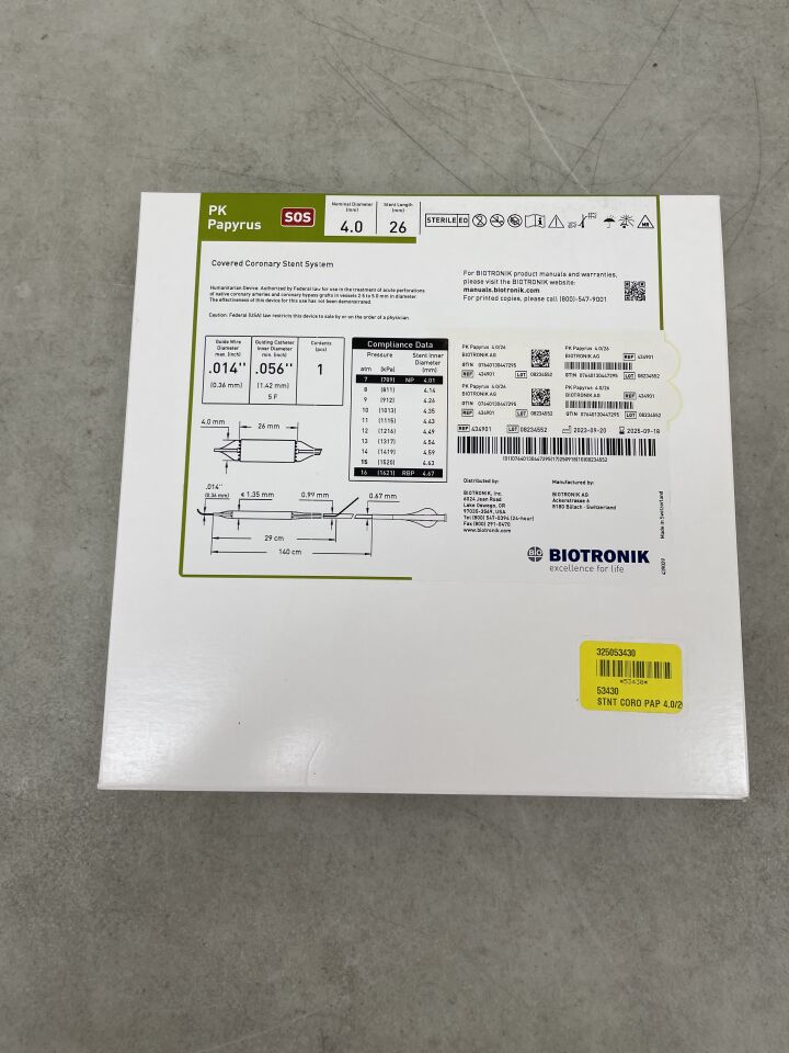 434901 - BIOTRONIK - PK Papyrus Covered Coronary Stent System - SOS - 4.0mm x 26mm x 140cm, (BX/1) - ( Expiry Date: 2025-09-18 )