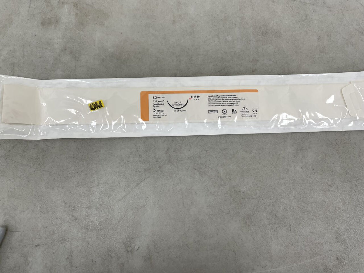 3147-89 - COVIDIEN - Ti-Cron Non-Absorbable Braided Suture, Size 5 , 5 x 75 cm Length, KV-37 Needle Type, (EA)