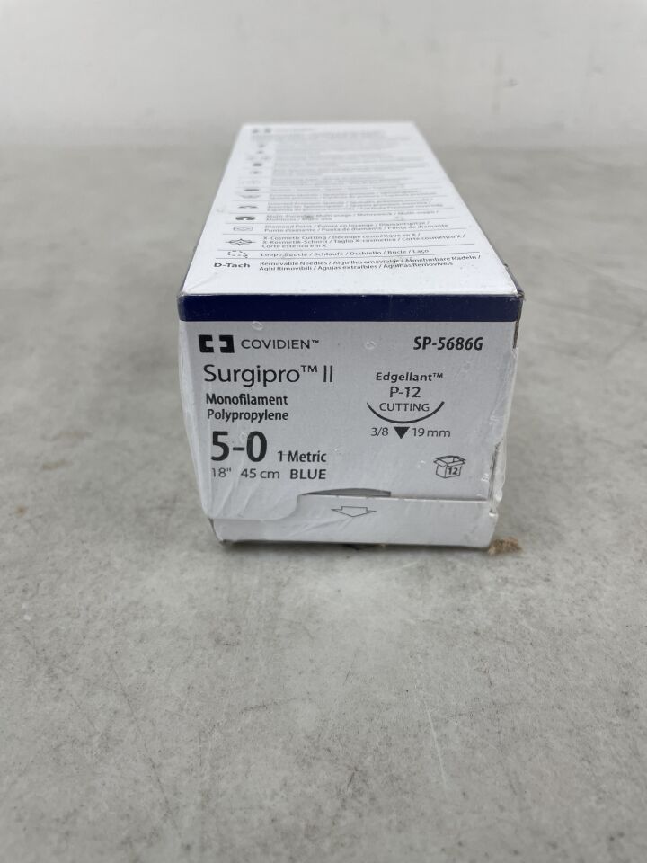 SP-5686G - COVIDIEN - 5-0 Medtronic Surgipro blue 18" P-12 cutting - Monofilament, Non-Absorbable, Polypropylene, Suture, Synthetic, (BX/12) - ( Expiry Date: 2025-05-31 )
