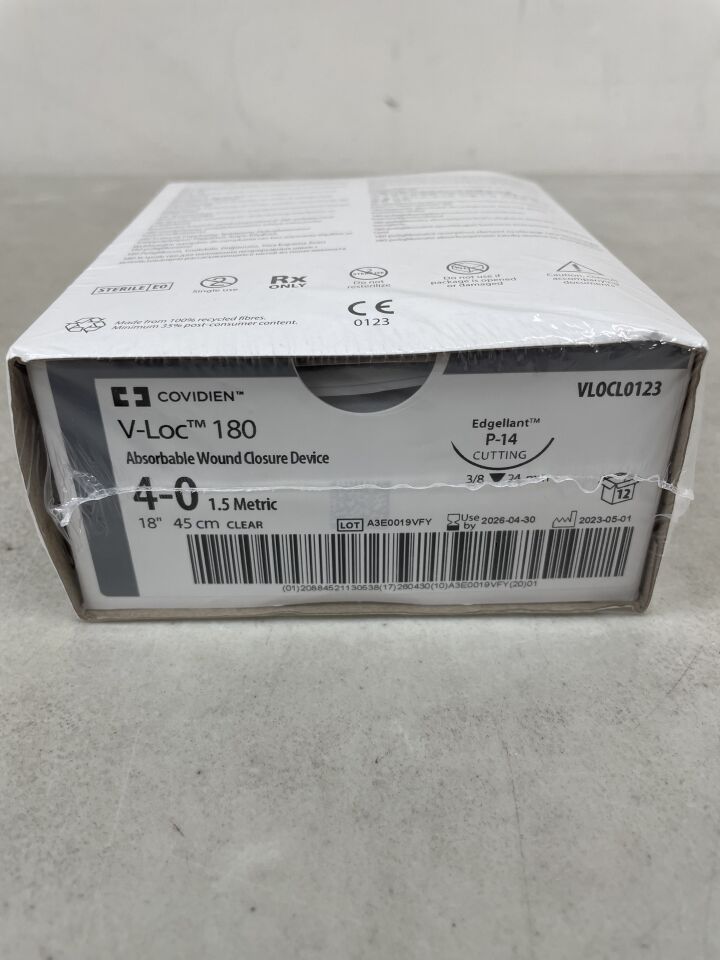 VLOCL0123 - COVIDIEN - 4-0 Medtronic V-Loc 180 Barbed clear 18" P-14 (PS-1) Reverse Cutting, (BX/12) - ( Expiry Date: 2026-04-30 )