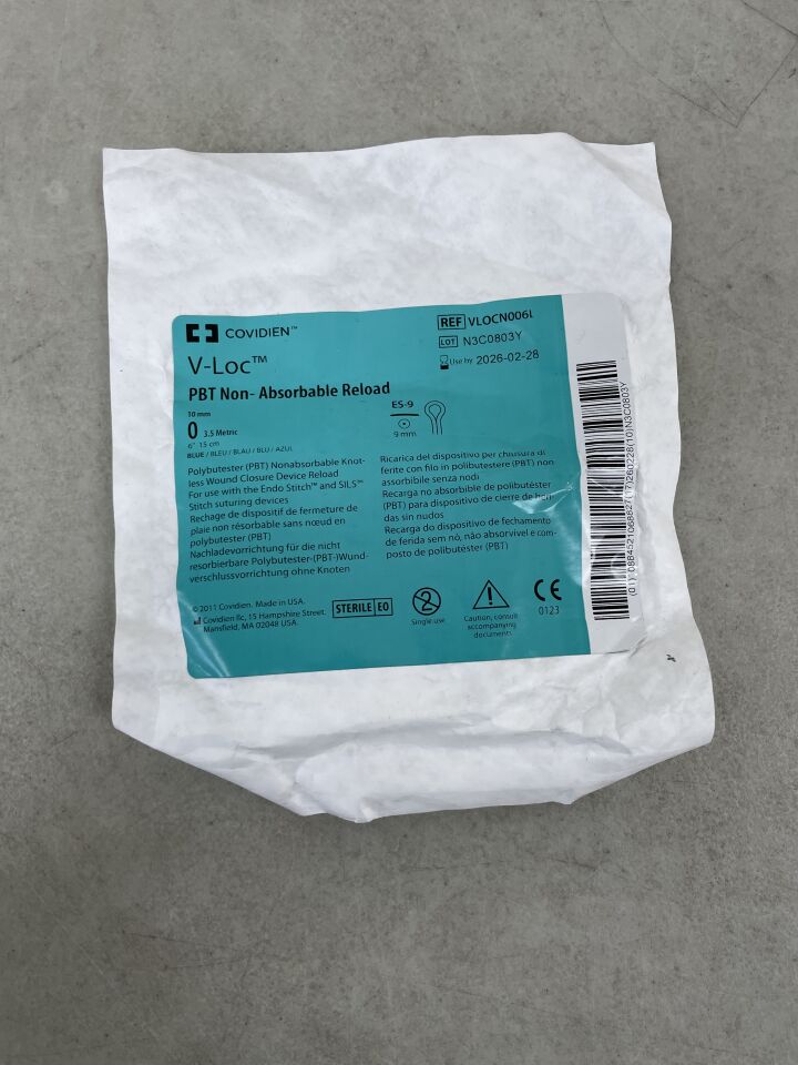VLOCN006L - COVIDIEN - 0 Medtronic V-Loc PBT blue 6" ES-9 (Non-Absorbable) - barbed, Knotless Wound Closure Device, suture, (EA) - ( Expiry Date: 2026-02-28 )