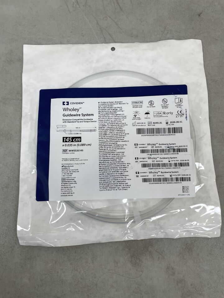 WWSS35145 - COVIDIEN - Wholey Guidewire System, Standard Tip, Extension Compatible, 0.035" x 145cm, (EA) - ( Expiry Date: 2026-06-01 )