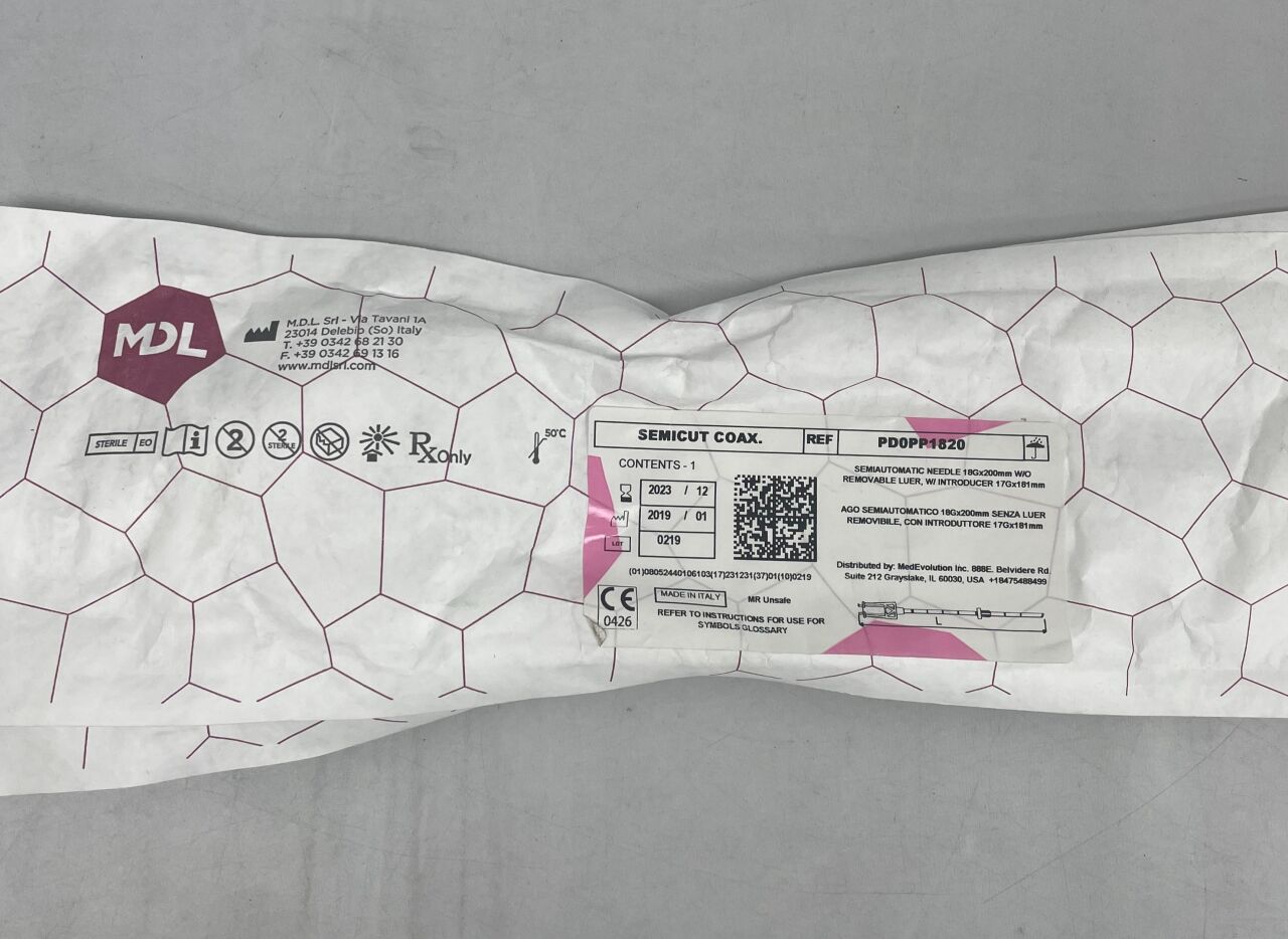 PD0PP1820 - MDL - Semiautomatic needle 18G x 200mm, w/o removable luer, w/ introducer 17G x 181mm, (EA) - ( Expiry Date: 2023-12-31 )