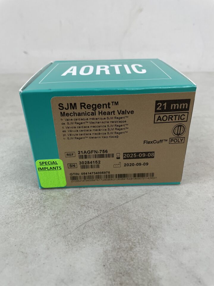 21AGFN-756 - ST JUDE MEDICAL - SJM Regent Mechanical Heart Valve, Flex-Cuff Polyester, Rotatable Aortic: 21mm, (BX/1) - ( Expiry Date: 2025-09-08 )