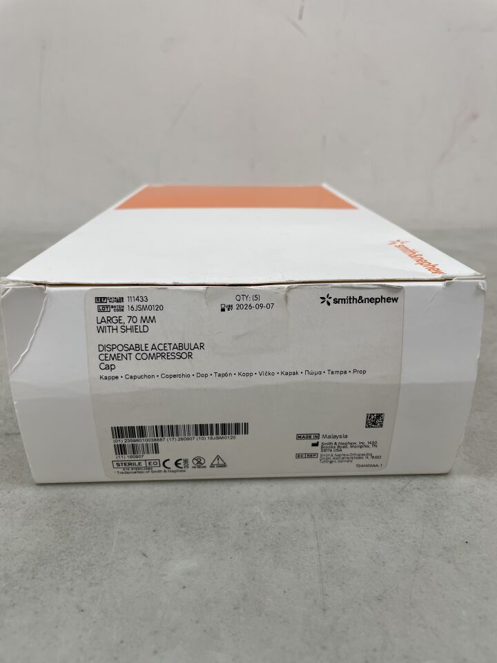 111433 - SMITH & NEPHEW - Disposable Acetabular Cement Compressor Cap Large, 70mm With Shield, (BX/5)